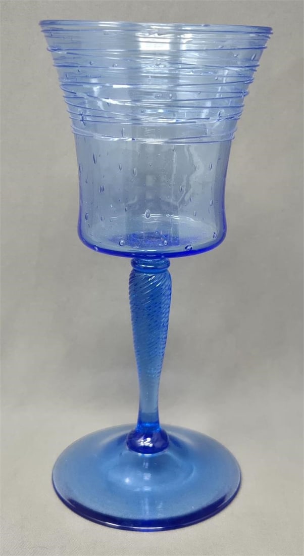 Steuben Goblet French Blue Applied Threads - 8