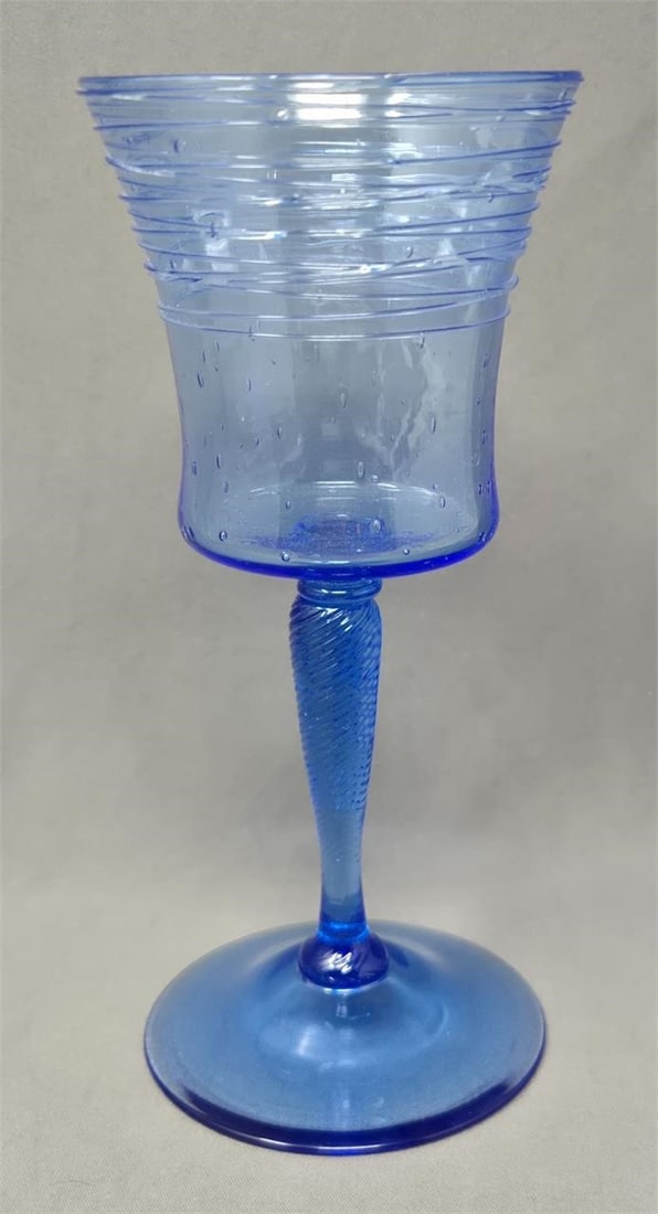 Steuben Goblet French Blue Applied Threads - 9