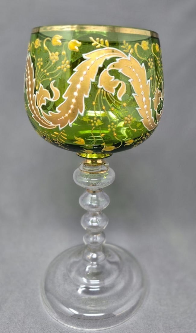 Bohemian Moser Style Chalice Hand Enameled (1 of 12)