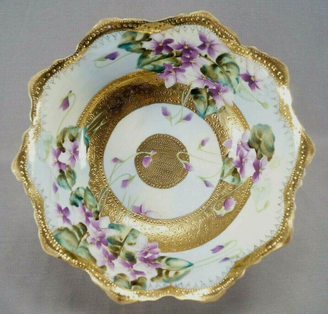 Nippon Hand Painted Violets Large Footed Bowl (1 of 12)