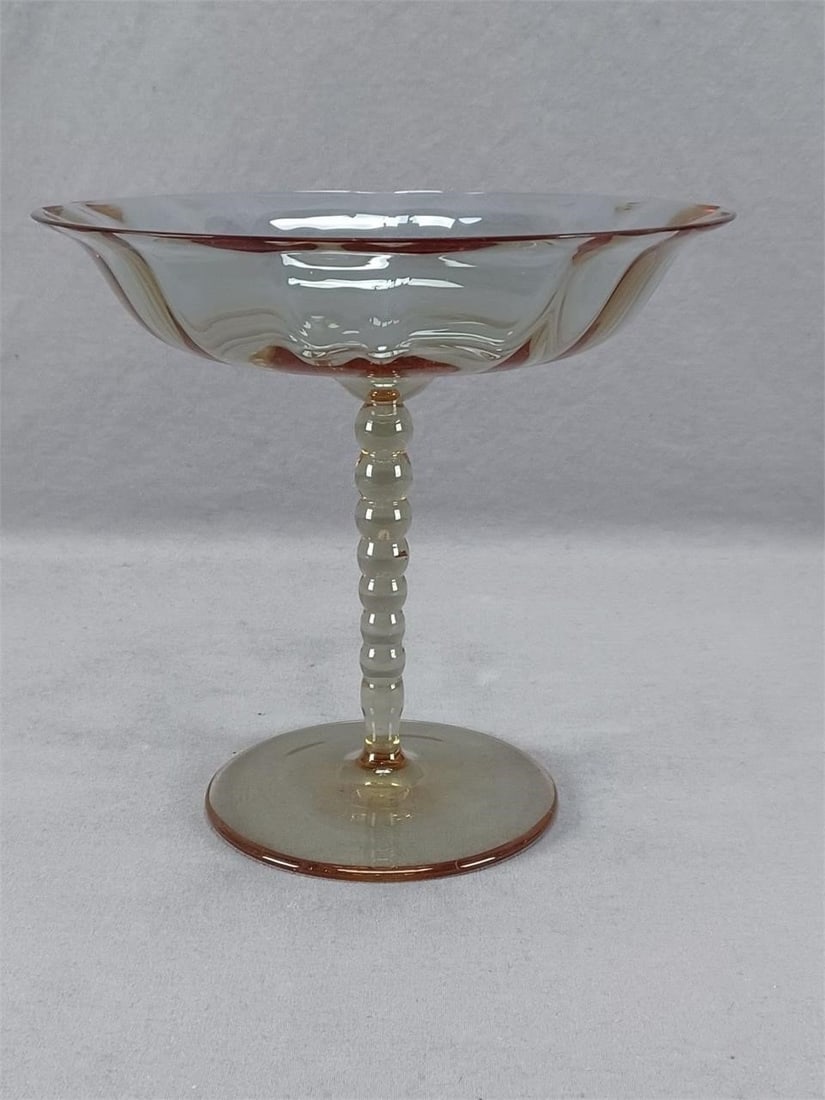 Signed Moser Heliolit Optic Molded 7 3/8" Compote - 2