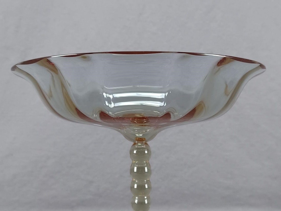 Signed Moser Heliolit Optic Molded 7 3/8" Compote - 5