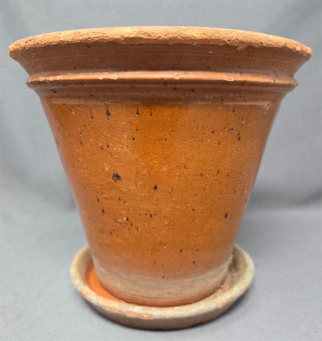 Pennsylvania Redware Flower Pot Attached Undertray (1 of 11)