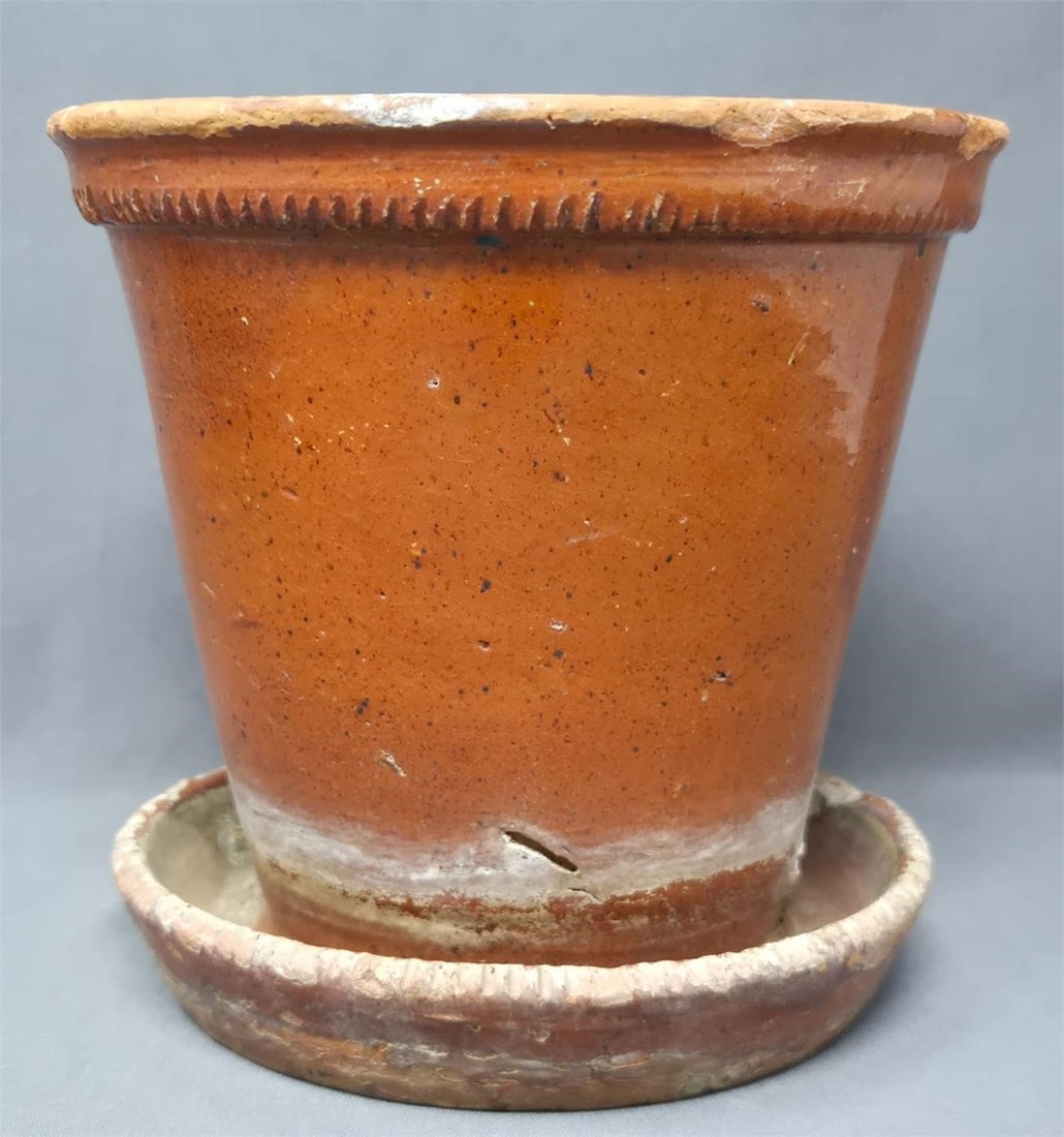 Mid 19th Century Pennsylvania Redware Flower Pot (1 of 8)