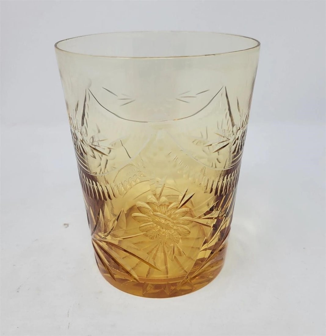 Pairpoint Wickham ABP Cut Glass Tumbler 4" Uranium (1 of 5)