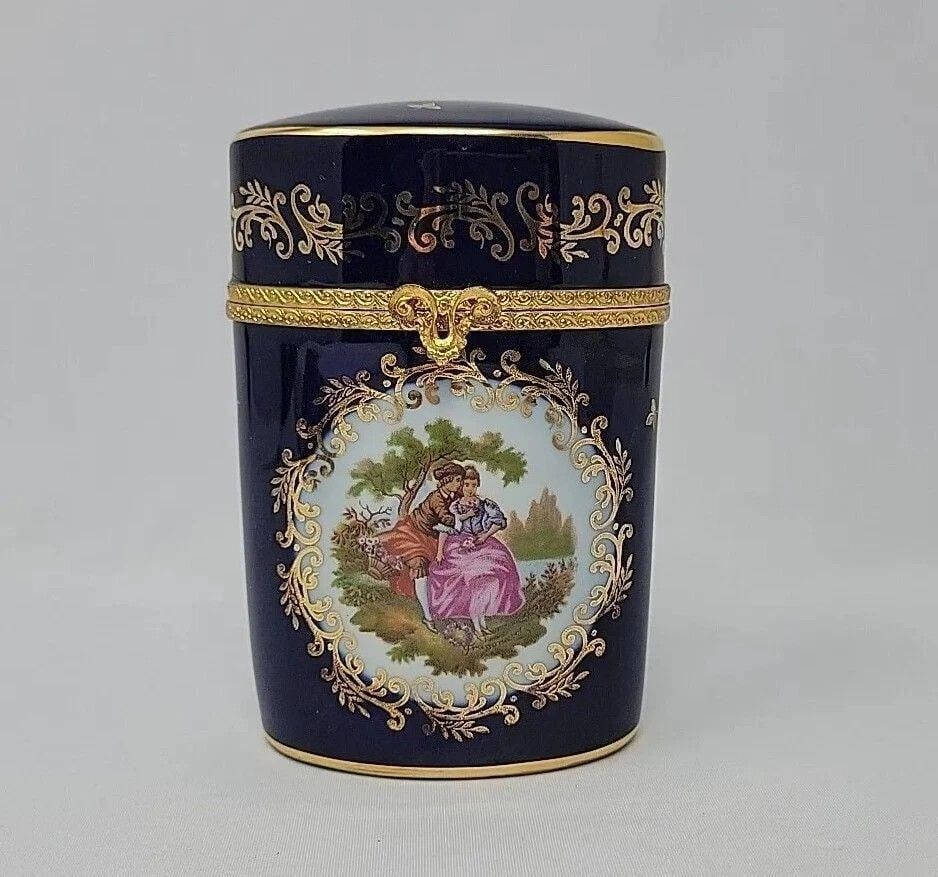 LIMOGES Porcelain France Cobalt Blue Trinket Box (1 of 8)
