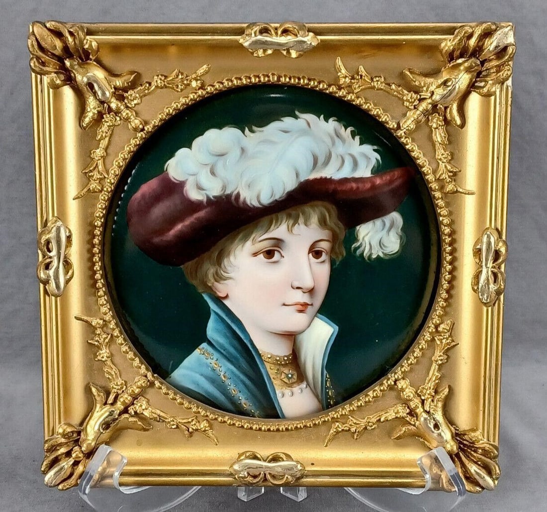 19th Century HP Lady Portrait Porcelain Plaque (1 of 15)