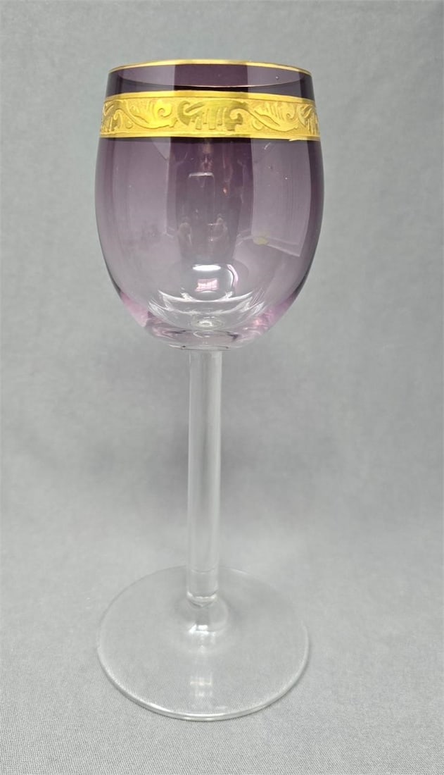 Bohemian Amethyst Gold Frieze Wine Glass (1 of 6)