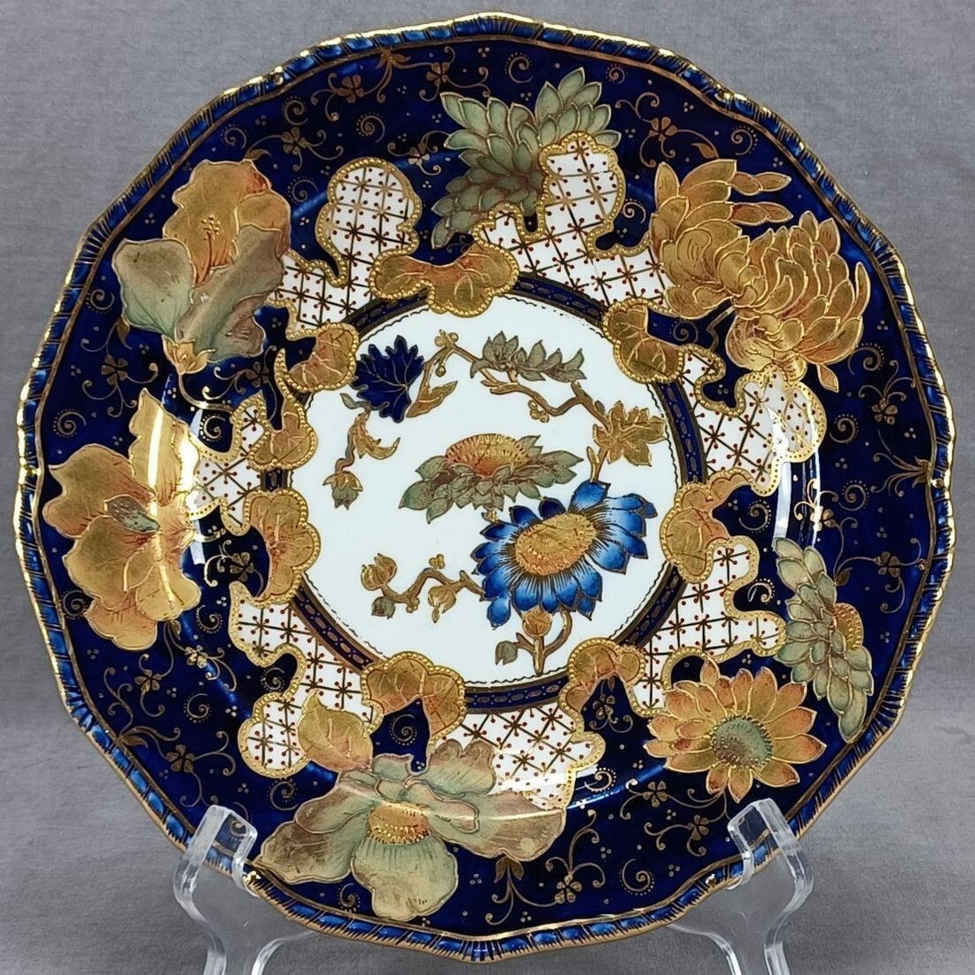 Royal Crown Derby Hand Painted Floral Cobalt Plate (1 of 10)