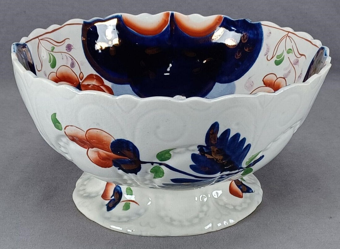 19th Century British Gaudy Dutch Large Footed Bowl (1 of 12)