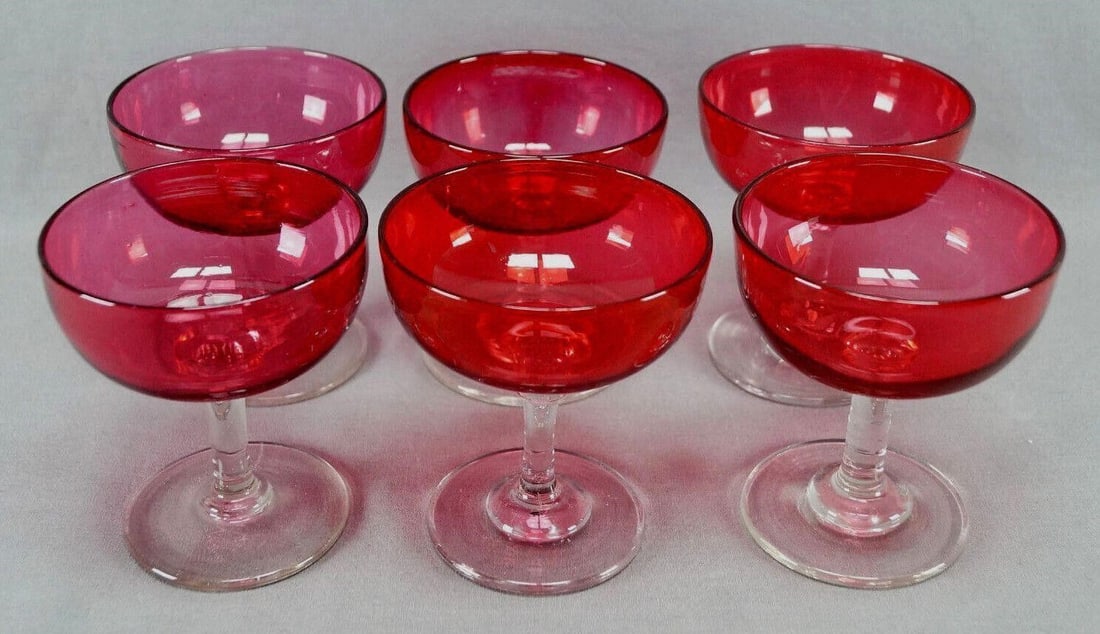 6 19th Century American Cranberry Glass Sherbets (1 of 7)