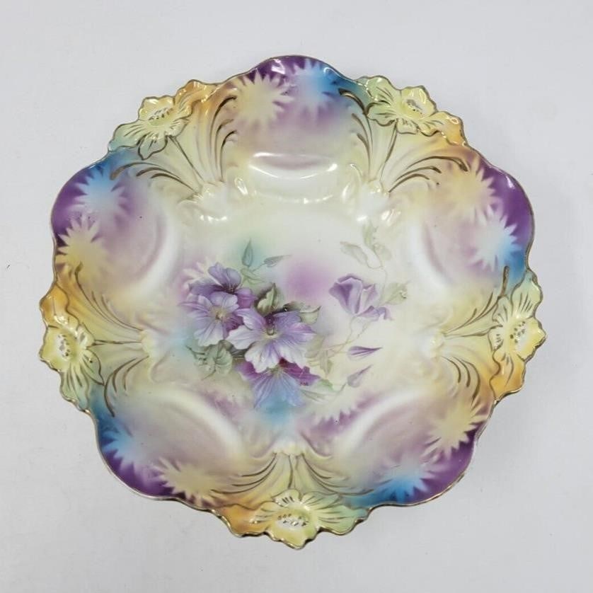 RS Prussia Bowl Lily Mold Floral Decorated 9 1/4" (1 of 13)