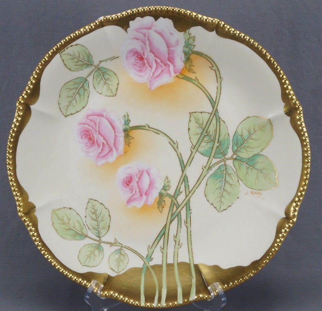 Antique Limoges Pink Rose & Gold 12 1/4 Charger (1 of 12)