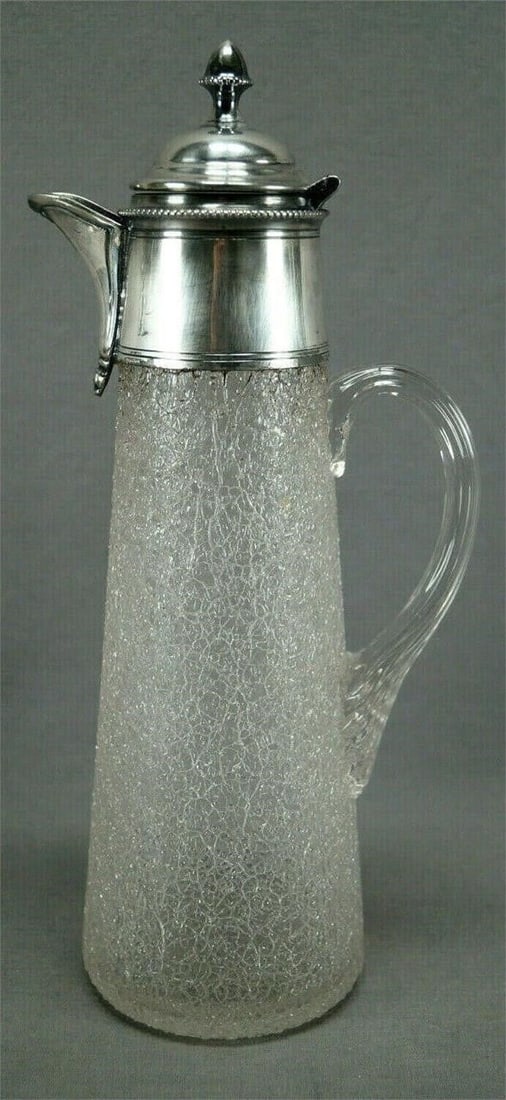 Bohemian Overshot Glass & Silverplate Ewer (1 of 9)