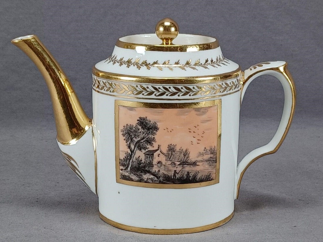Old Paris HP Sepia Landscape Teapot C 1790-1810 (1 of 10)