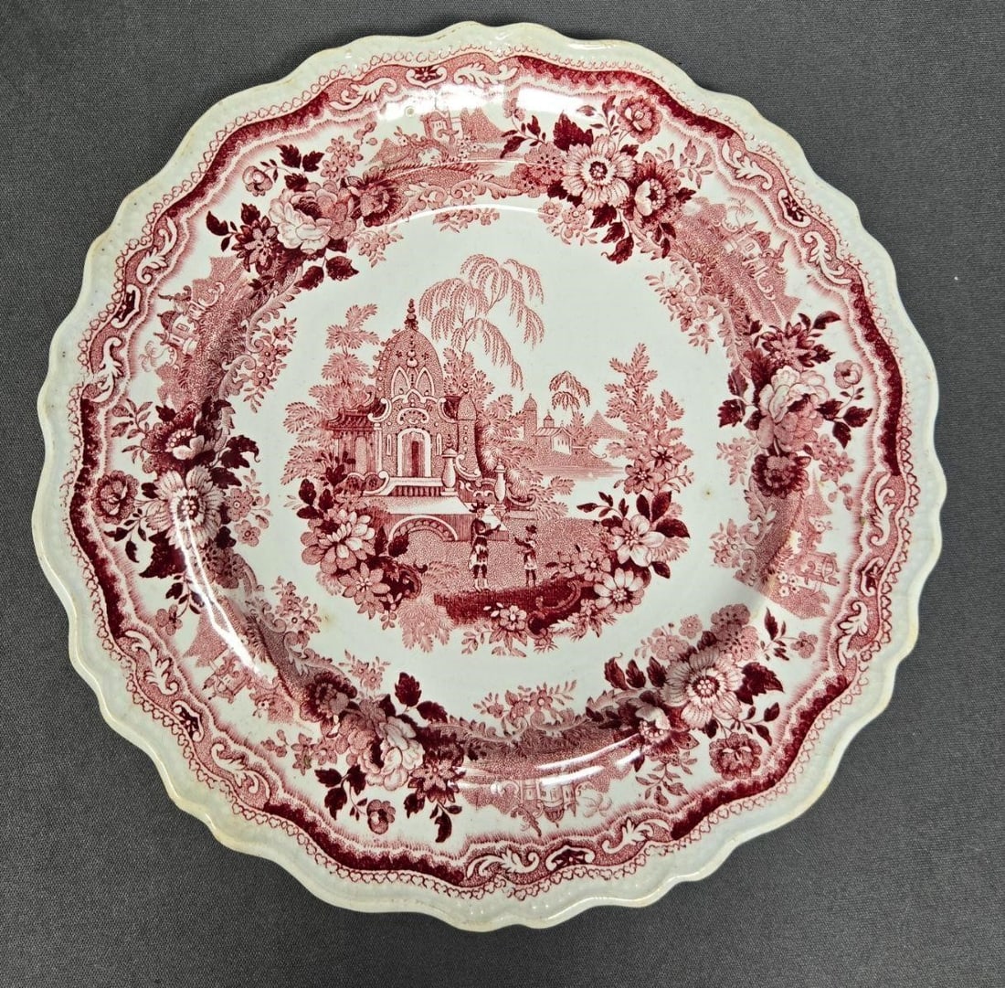 Adams India Pattern Red Transferware Plate 7 3/4" (1 of 7)