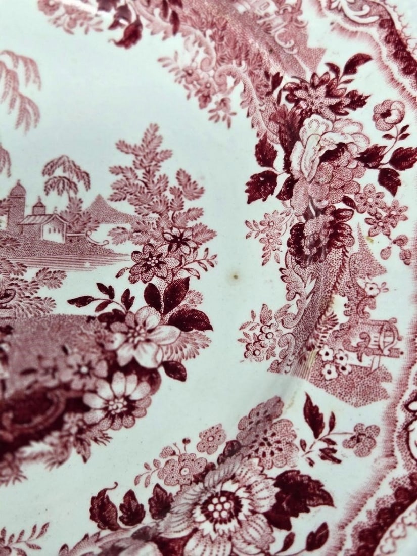 Adams India Pattern Red Transferware Plate 7 3/4" - 3