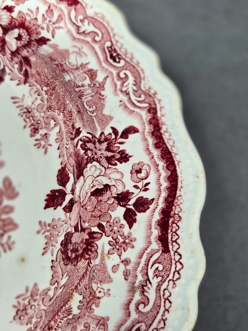 Adams India Pattern Red Transferware Plate 7 3/4" - 4