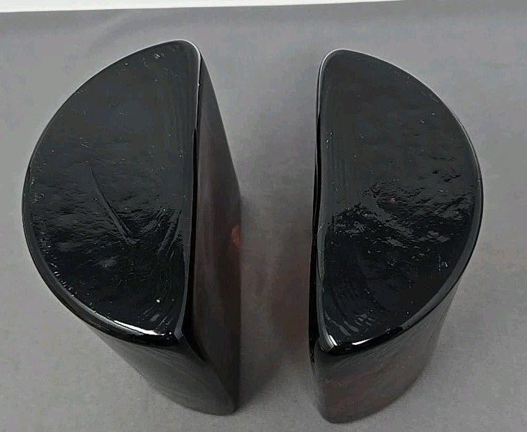 Blenko MCM Half Moon Bookends Root Beer Amber - 2