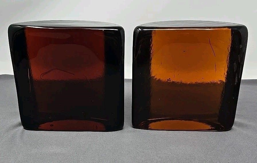 Blenko MCM Half Moon Bookends Root Beer Amber - 3
