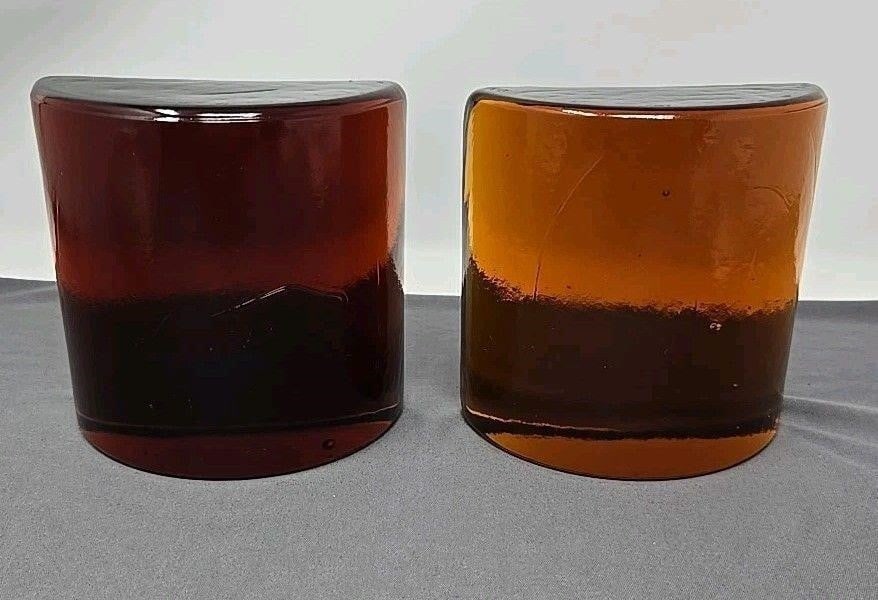 Blenko MCM Half Moon Bookends Root Beer Amber - 5