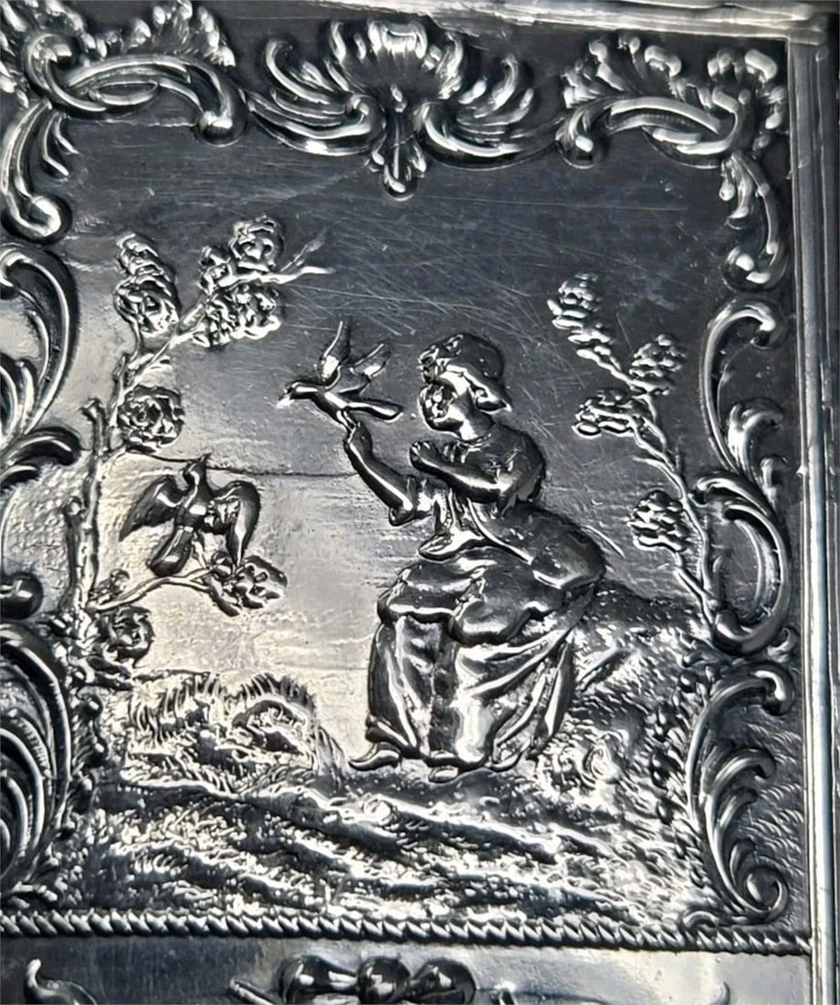 German Silver Repoussé Tea Caddy Romantic Scene - 13