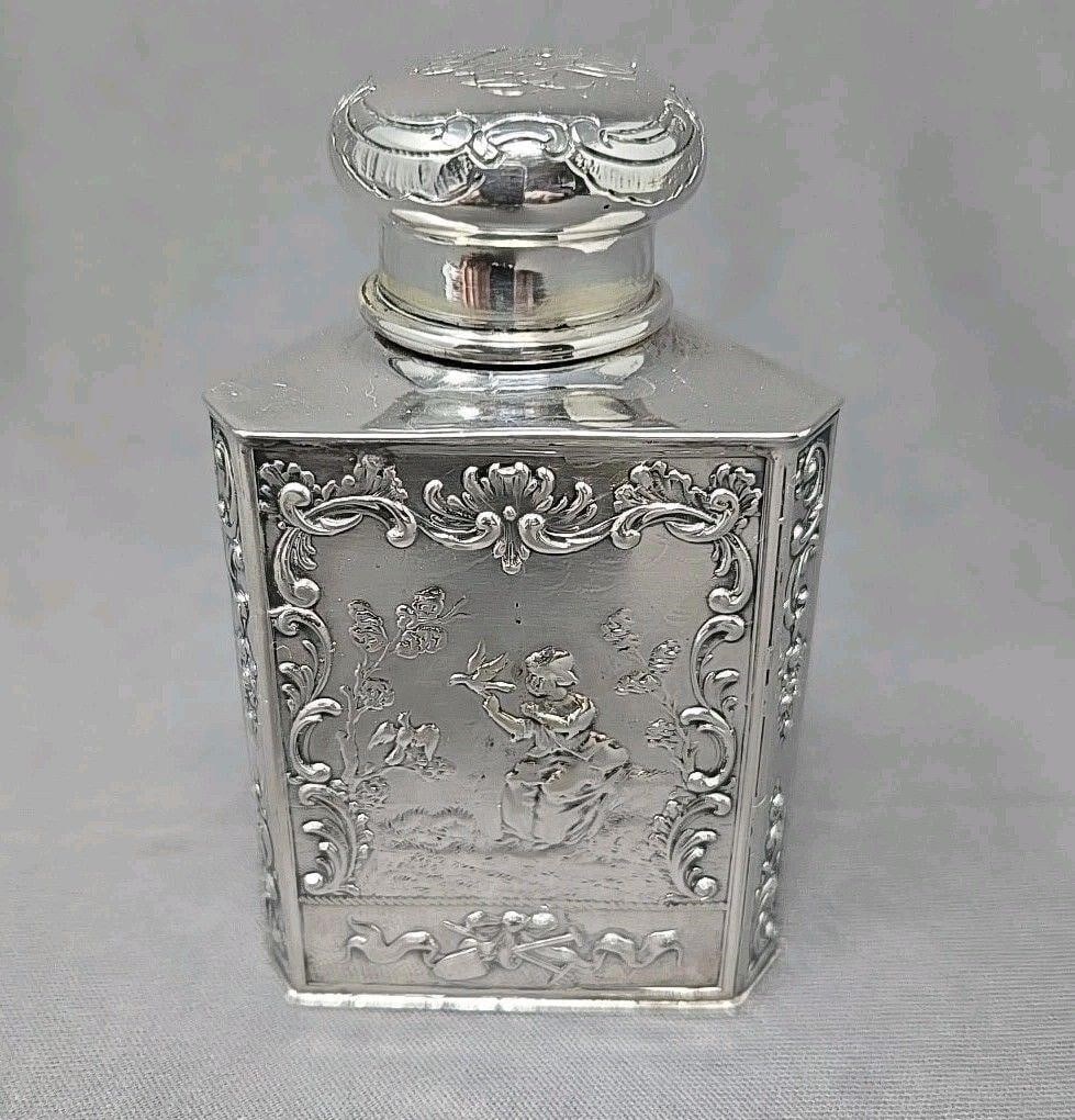 German Silver Repoussé Tea Caddy Romantic Scene (1 of 13)