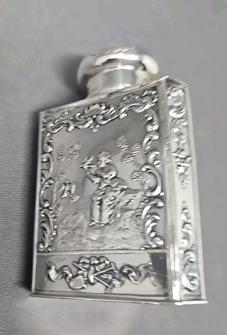 German Silver Repoussé Tea Caddy Romantic Scene - 3
