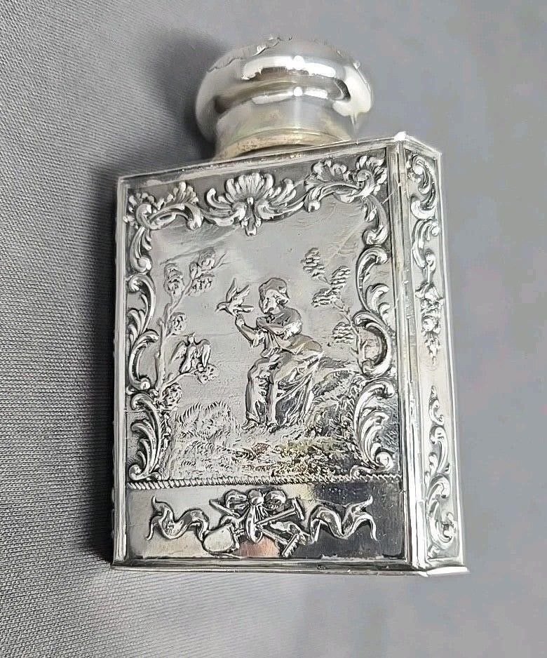 German Silver Repoussé Tea Caddy Romantic Scene - 5
