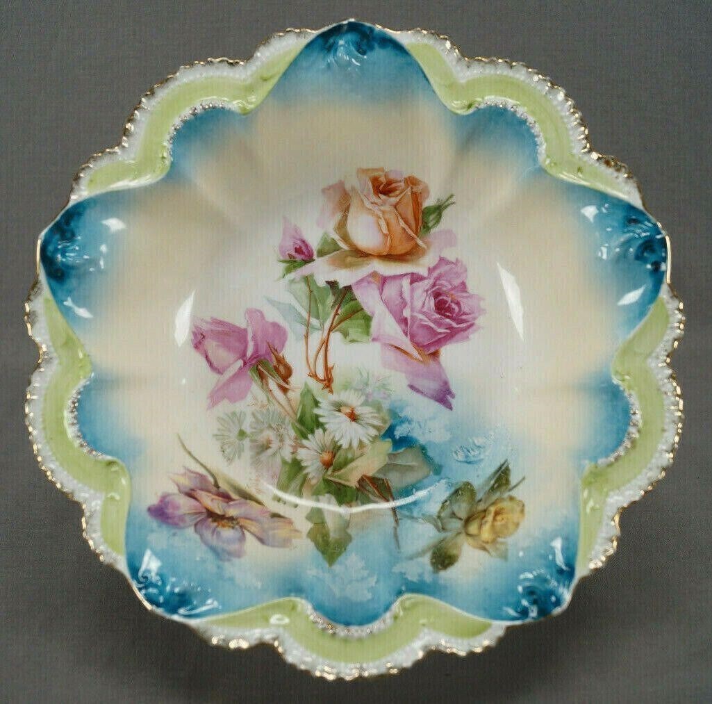 RS Prussia Mold 329 Large Pink & Orange Rose Bowl (1 of 12)