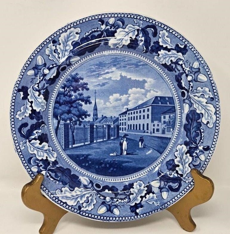 Joseph Stubbs Transferware Plate - Park Theater: Antique transferware plate of the Park Theater in New York. The plate was made by Joseph Stubbs in Staffordshire England between 1822 and 1835. The pattern number is 9696. It measures approximately 10