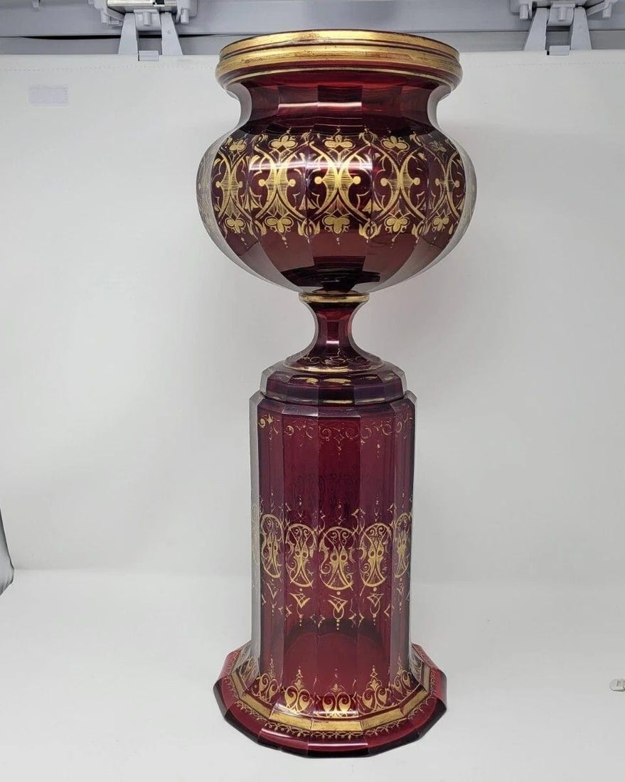 Bohemian Ruby Harrach Urn & Pedestal Gothic Style (1 of 19)