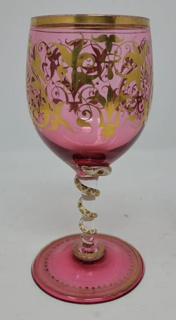 Harrach Snake Stem Cranberry Wine Glass #2 (1 of 15)