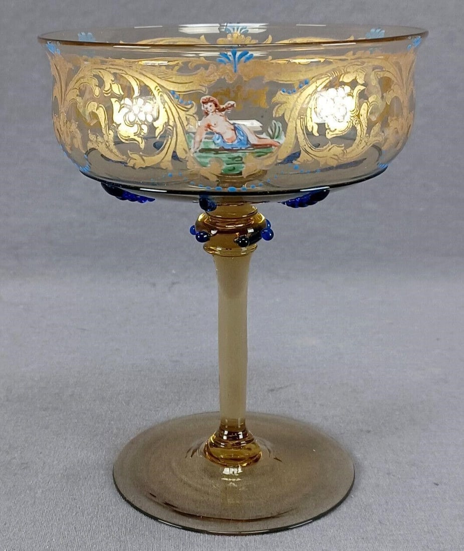 Venetian Enameled Blue Amber Champagne Sherbet (1 of 10)
