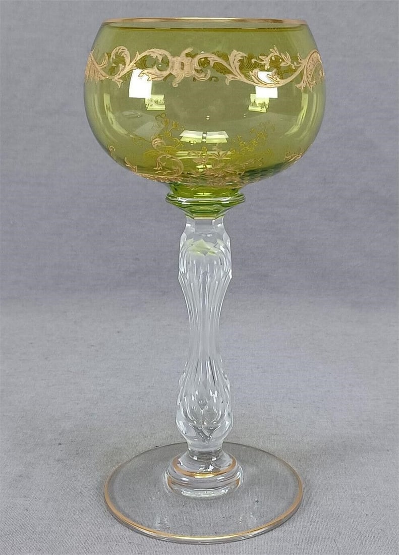 Antique St Louis Green Gilt Engraved Hock Wine D (1 of 9)
