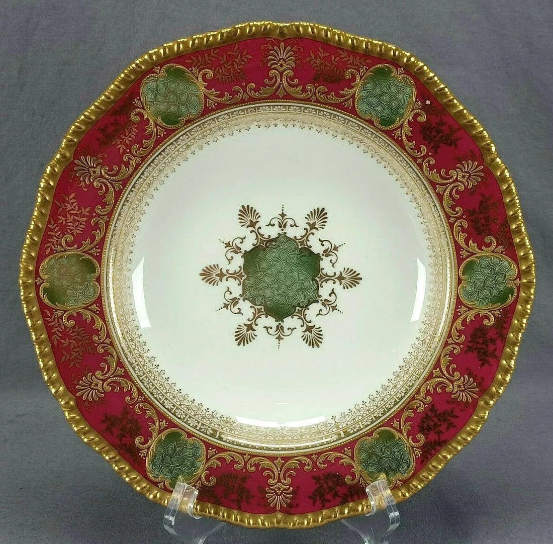 Coalport Red Green Beaded Gold 10 1/4"Deep Plate D (1 of 10)