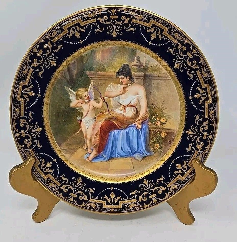 Royal Vienna Style Signed Lady Cupid Plate (1 of 12)