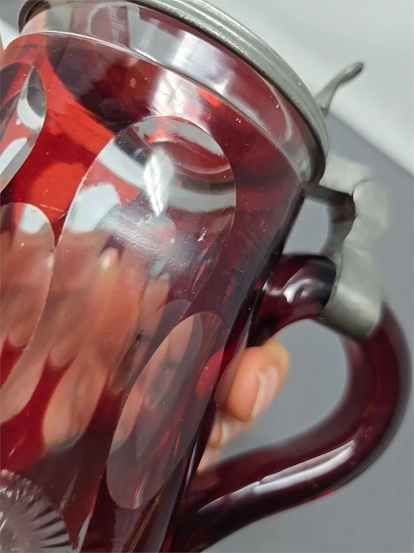 Ruby Stained Cut Glass Stein Ulm Germany - 12
