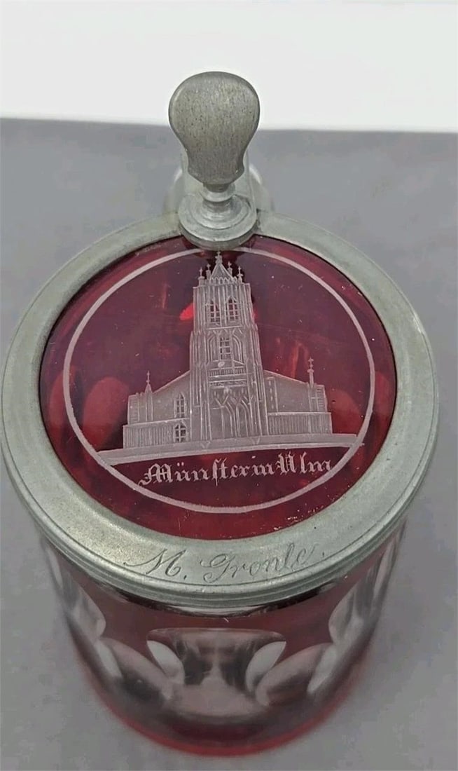 Ruby Stained Cut Glass Stein Ulm Germany - 2