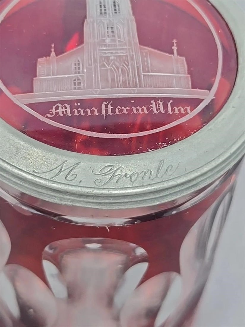 Ruby Stained Cut Glass Stein Ulm Germany - 3