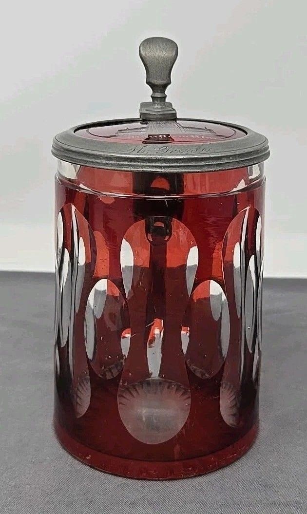 Ruby Stained Cut Glass Stein Ulm Germany - 4