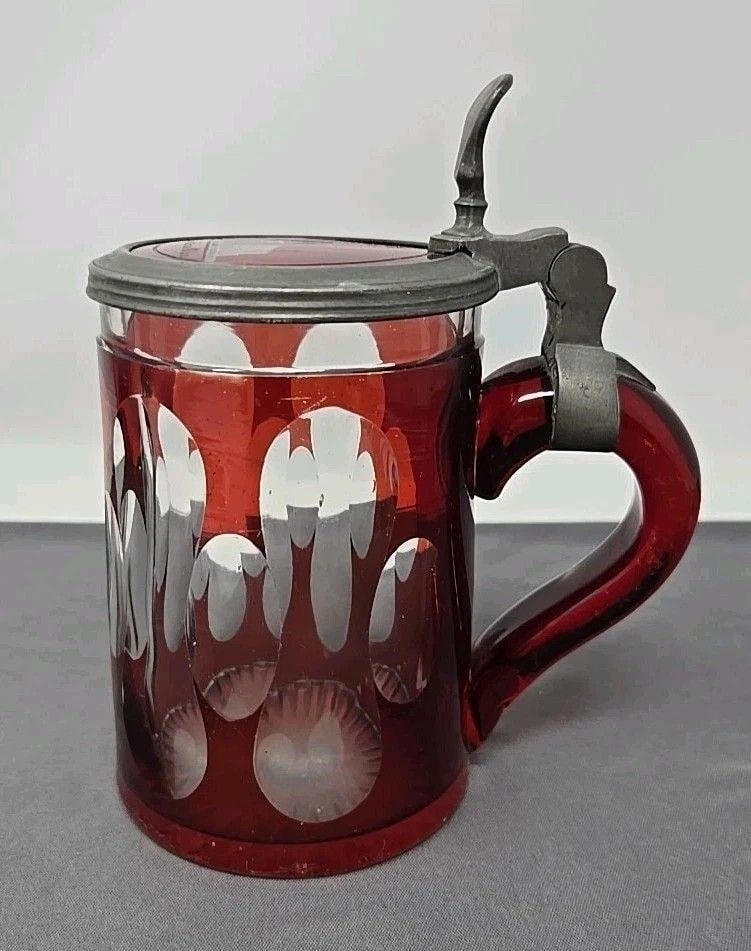 Ruby Stained Cut Glass Stein Ulm Germany - 7