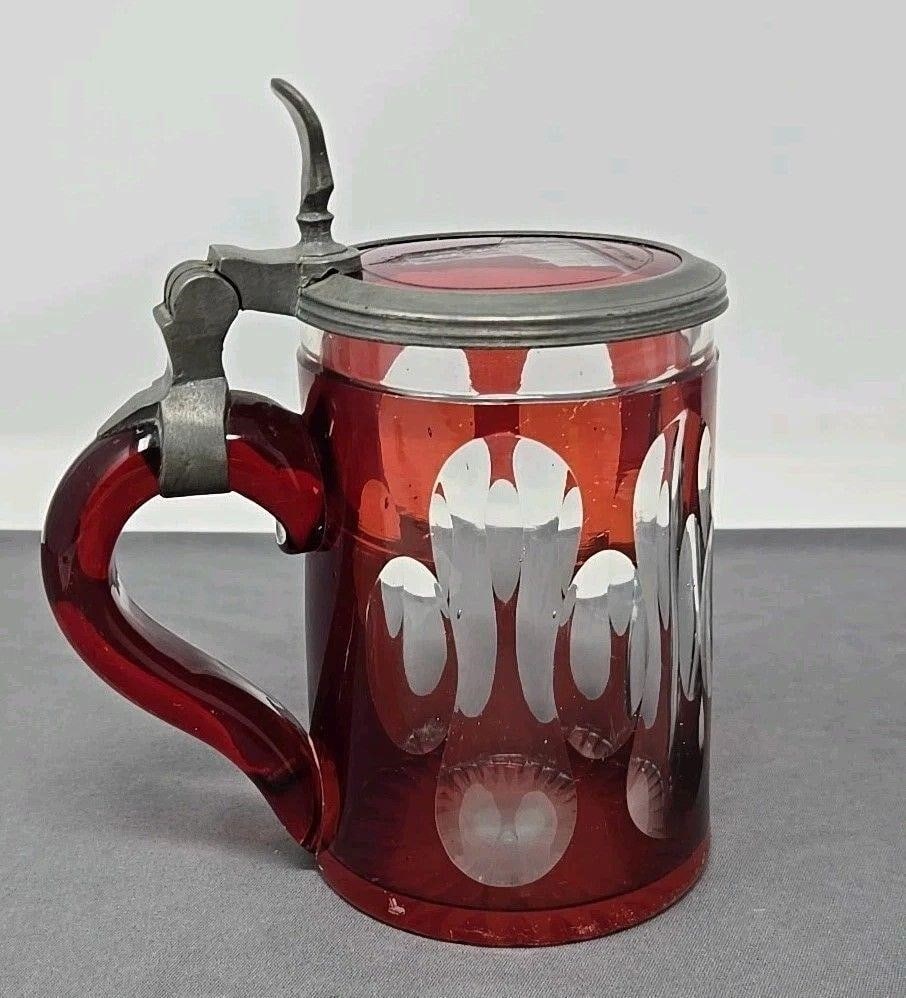 Ruby Stained Cut Glass Stein Ulm Germany - 8