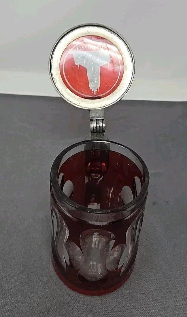 Ruby Stained Cut Glass Stein Ulm Germany - 9