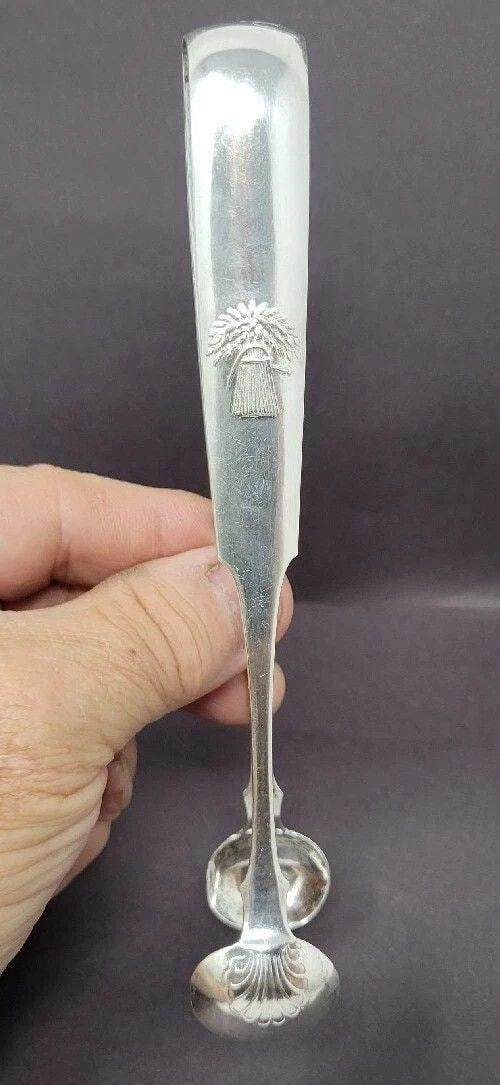 Newell Harding Coin Silver Tongs "WHEAT SHEAF": Antique Newell Harding Coin Silver Tongs "WHEAT SHEAF" c.1830 - Boston. The tongs measure approximately 6 1/2 inches long and are monogrammed. Both sides are marked. Very nice condition, but each