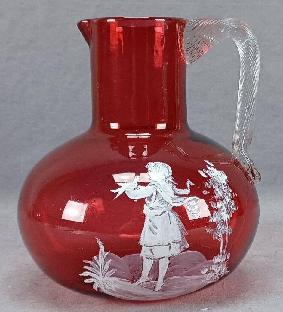 Bohemian Mary Gregory Style Cranberry Pitcher (1 of 9)