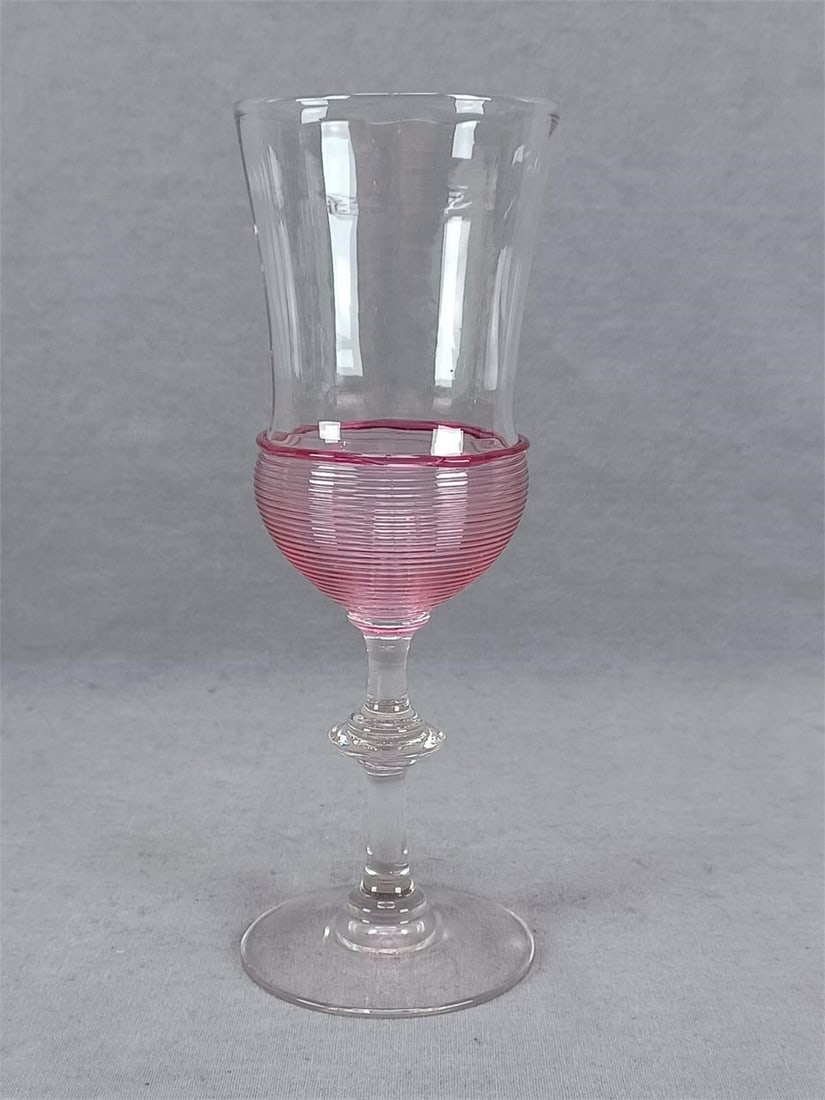 Signed Steuben Ruby Reeding Champagne Flute - 2