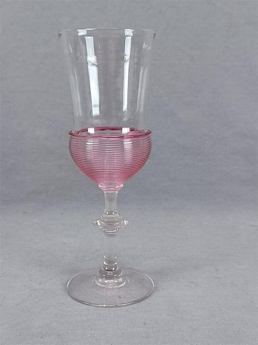 Signed Steuben Ruby Reeding Champagne Flute - 4