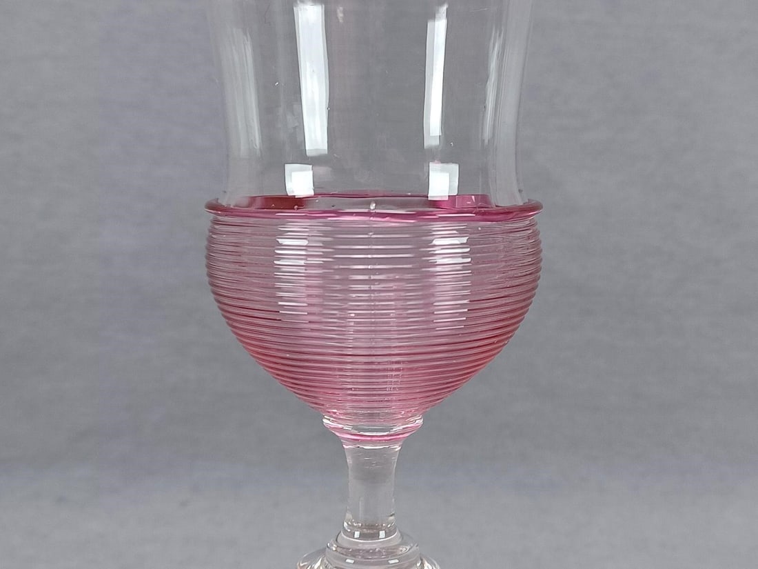 Signed Steuben Ruby Reeding Champagne Flute - 7