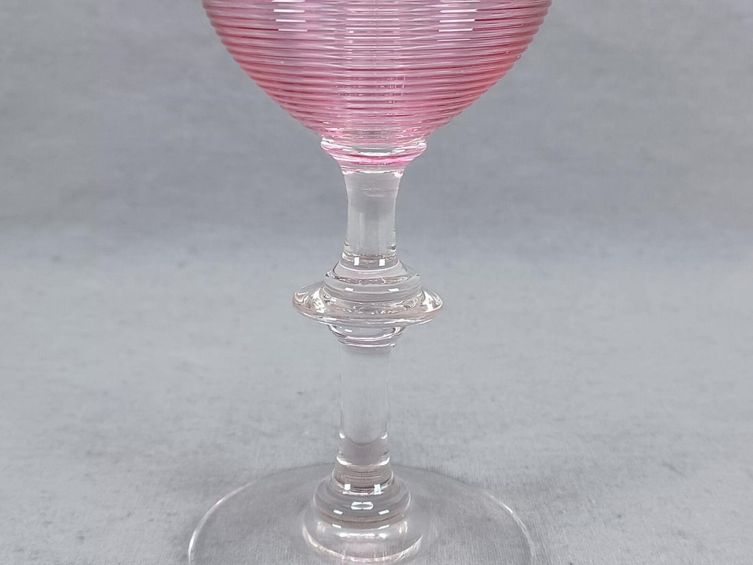 Signed Steuben Ruby Reeding Champagne Flute - 8